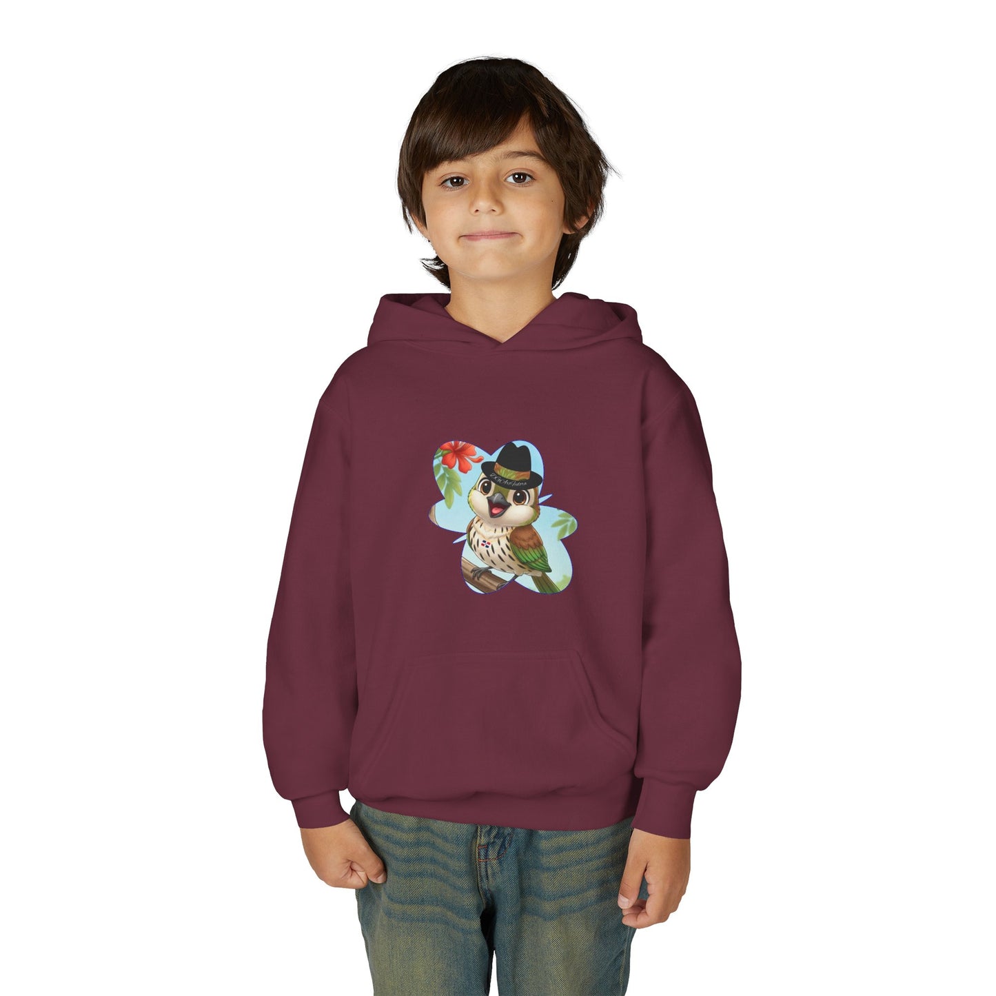 Youth Heavy Blend Hooded Sweatshirt Cigüita the Palmchat
