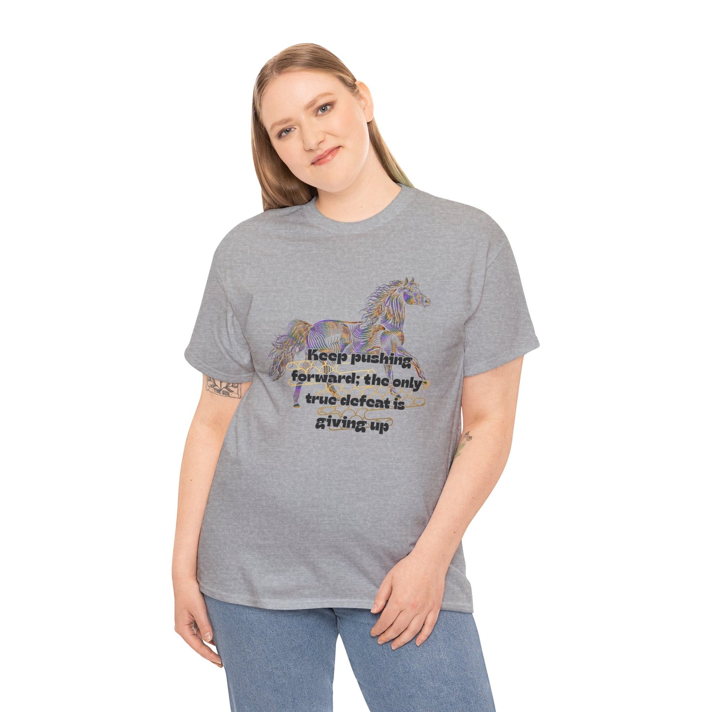 Unisex Heavy Cotton Tee Horse with a Quote Inspiring Success