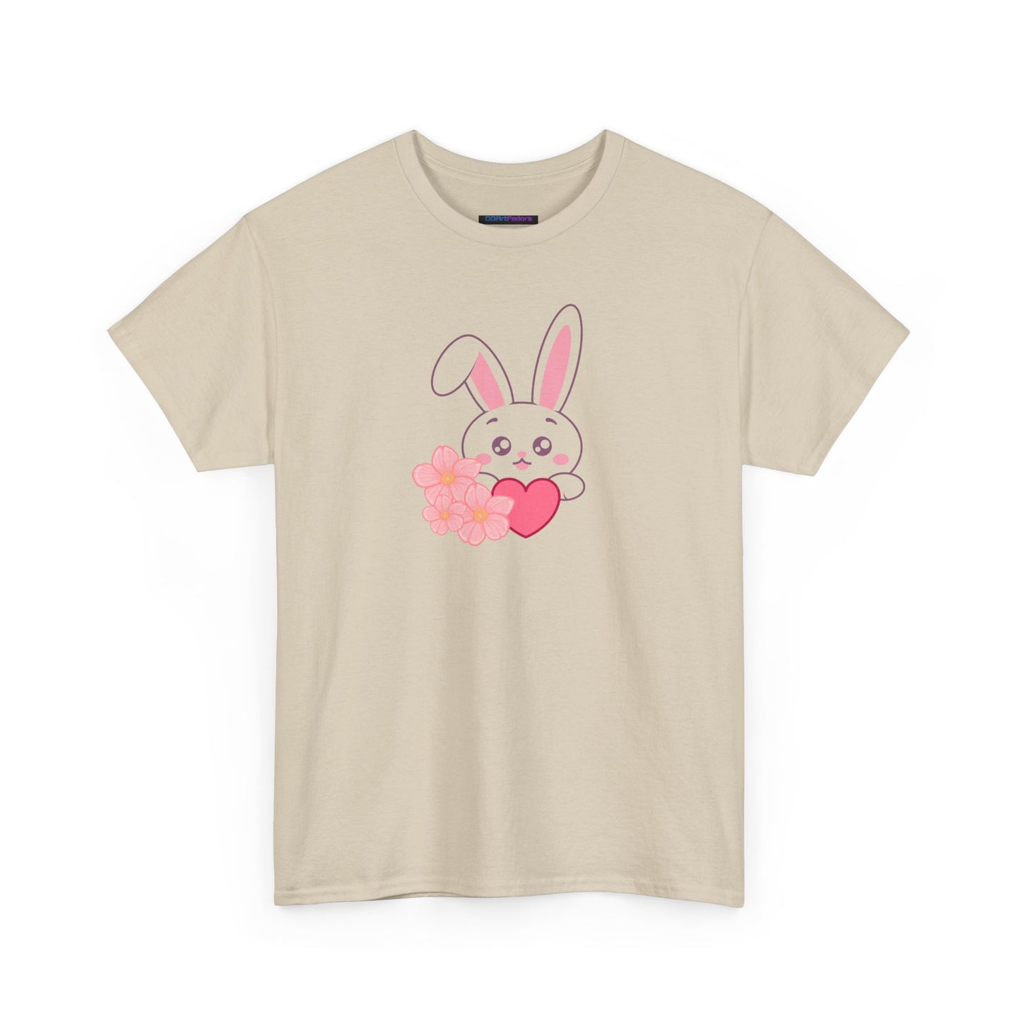Unisex Heavy Cotton Tee - Whimsical Bunny Holding Heart