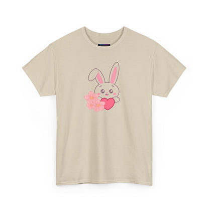 Unisex Heavy Cotton Tee - Whimsical Bunny Holding Heart