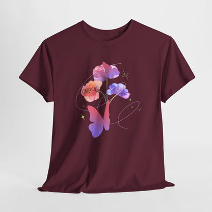 Dreamy Watercolor Flowers & Butterfly - Heavy Cotton Tee