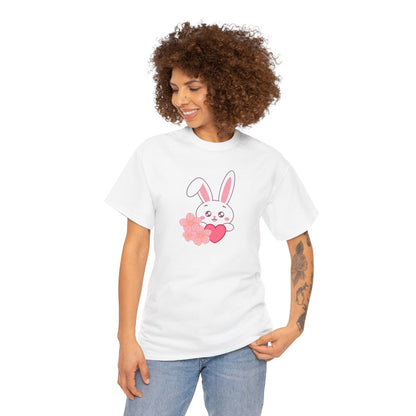 Unisex Heavy Cotton Tee - Whimsical Bunny Holding Heart