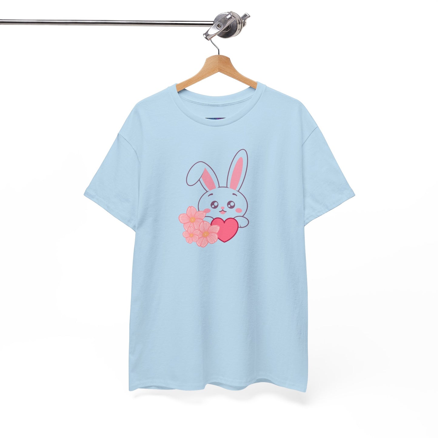 Unisex Heavy Cotton Tee - Whimsical Bunny Holding Heart