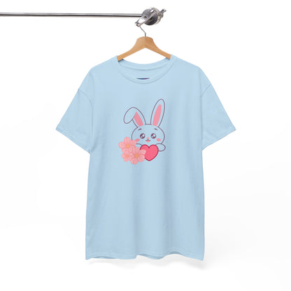 Unisex Heavy Cotton Tee - Whimsical Bunny Holding Heart