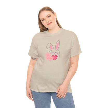 Unisex Heavy Cotton Tee - Whimsical Bunny Holding Heart