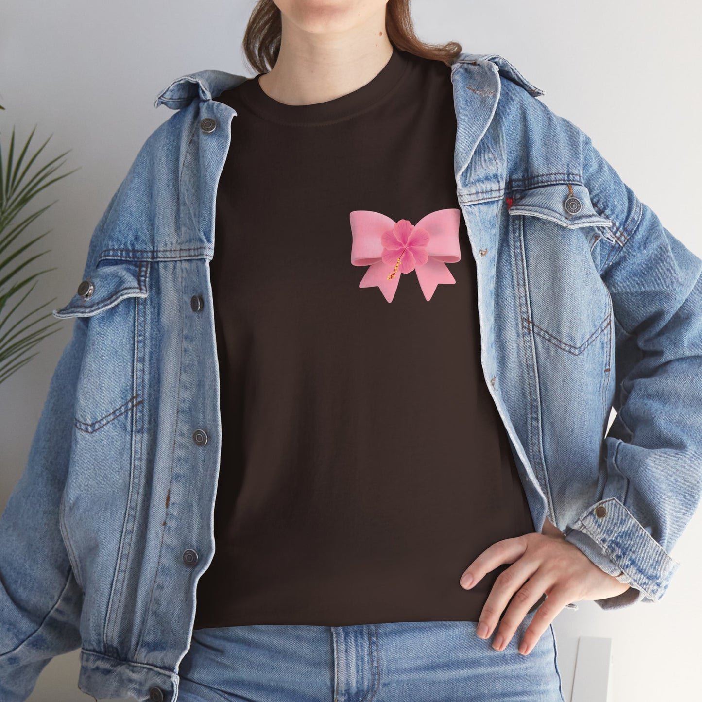 Cute Pink Bow with Flower Accent - Heavy Cotton Tee