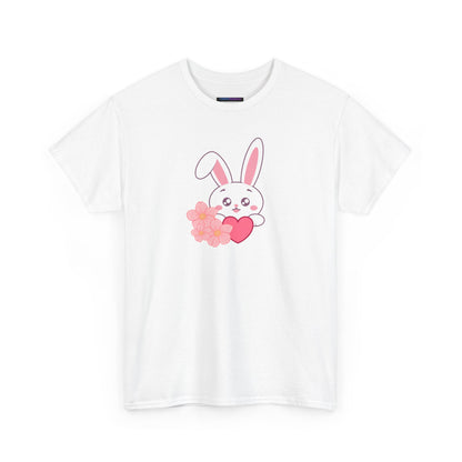 Unisex Heavy Cotton Tee - Whimsical Bunny Holding Heart
