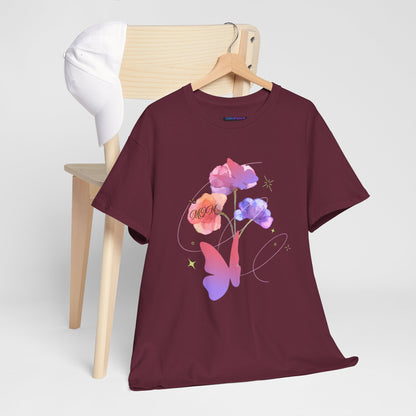 Dreamy Watercolor Flowers & Butterfly - Heavy Cotton Tee