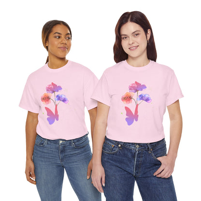 Dreamy Watercolor Flowers & Butterfly - Heavy Cotton Tee