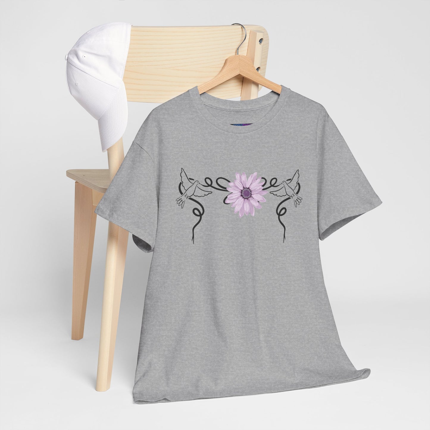 Unisex Heavy Cotton Tee - Doves with Flower