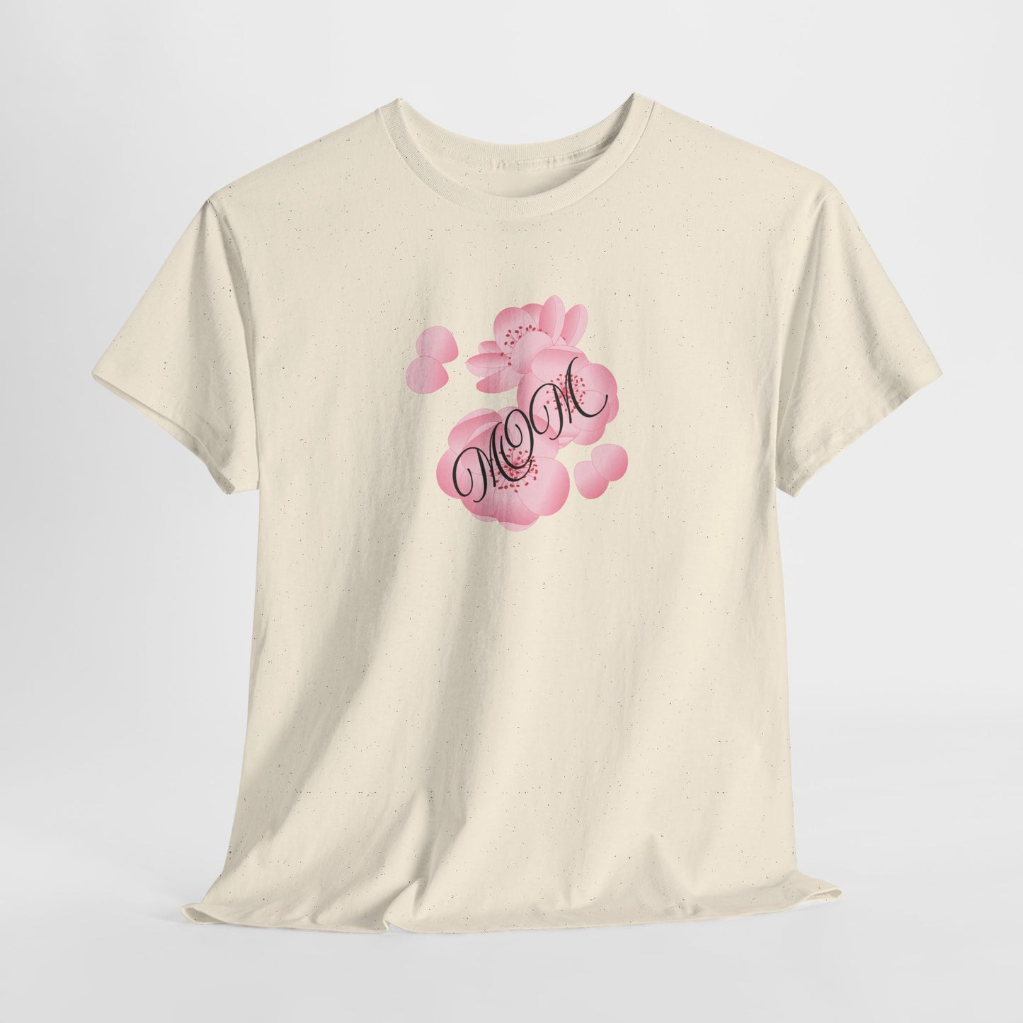 Stylish Mom Lettering with Pink Flowers - Heavy Cotton Tee