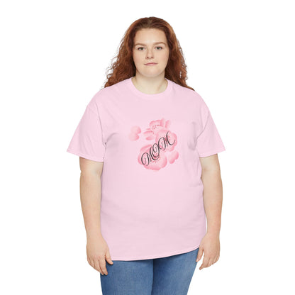 Stylish Mom Lettering with Pink Flowers - Heavy Cotton Tee