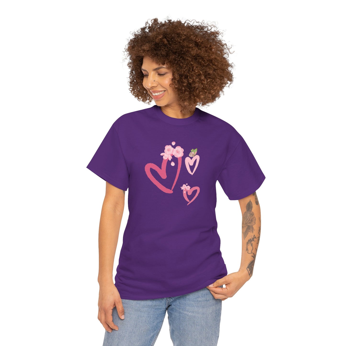 Unisex Heavy Cotton Tee Hearts Adorned