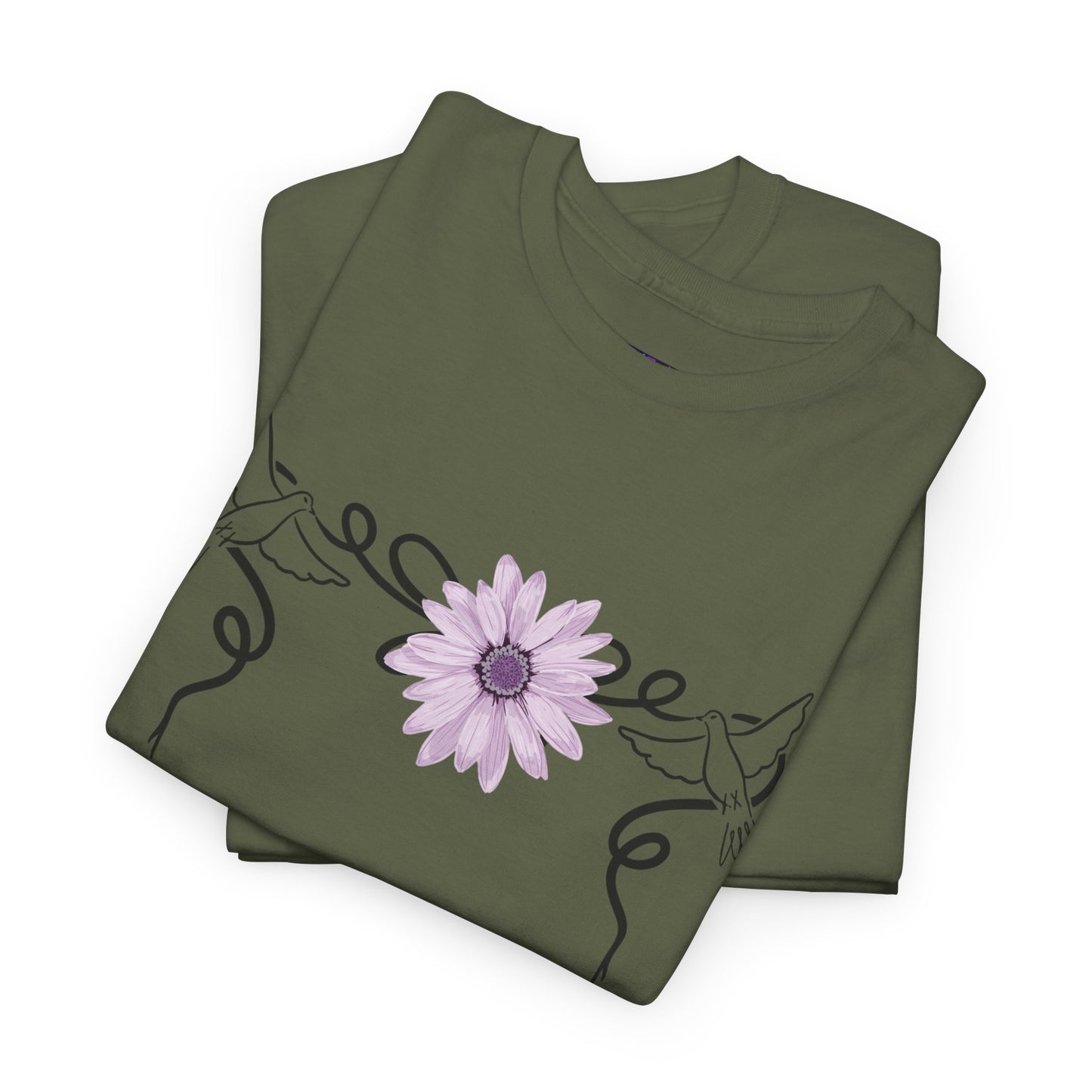 Unisex Heavy Cotton Tee - Doves with Flower