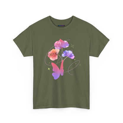 Dreamy Watercolor Flowers & Butterfly - Heavy Cotton Tee