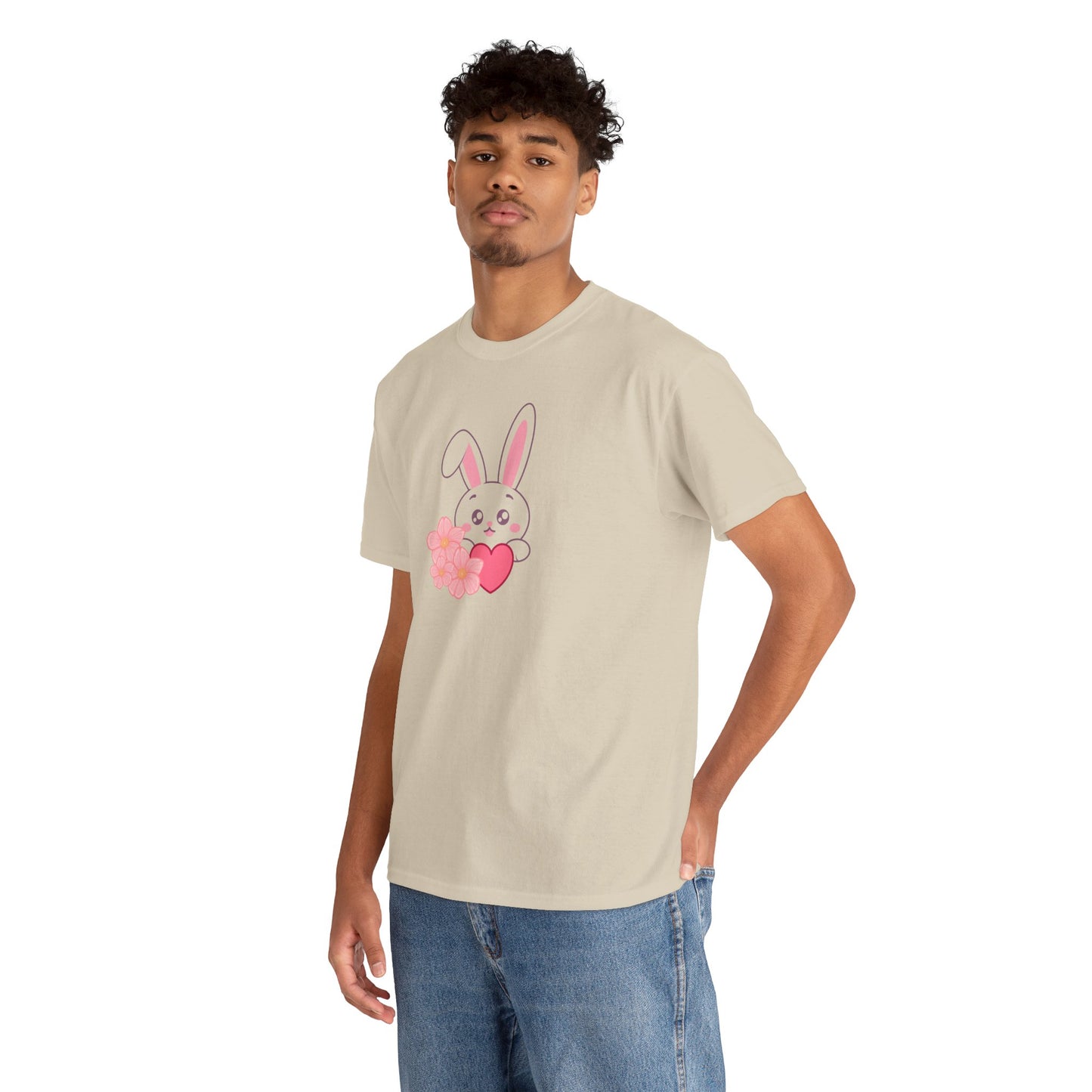 Unisex Heavy Cotton Tee - Whimsical Bunny Holding Heart