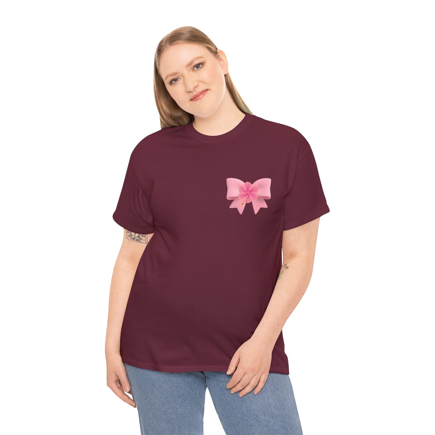 Cute Pink Bow with Flower Accent - Heavy Cotton Tee
