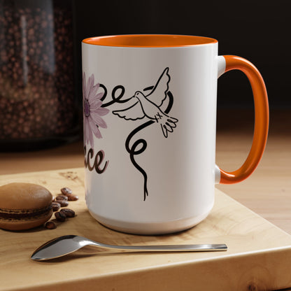 Accent Coffee Mug - Doves with Flower & Peace