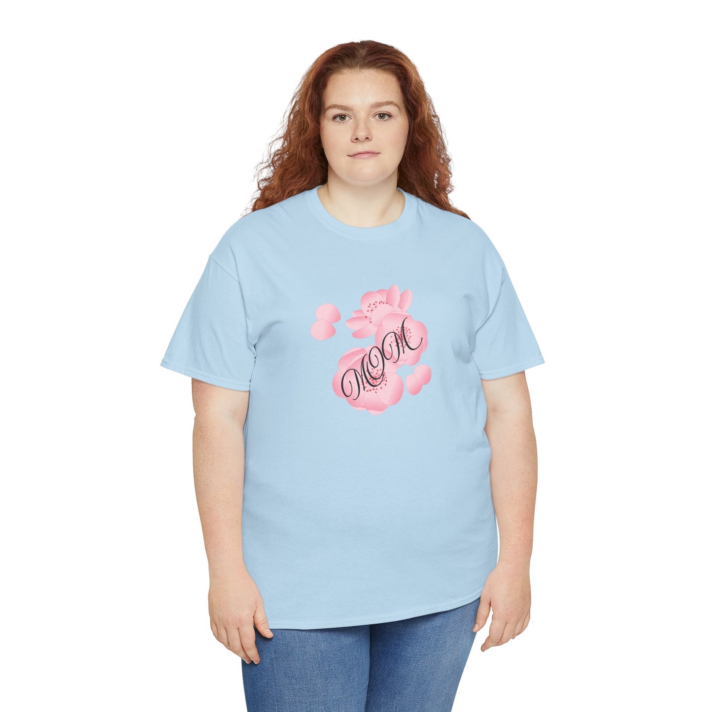 Stylish Mom Lettering with Pink Flowers - Heavy Cotton Tee