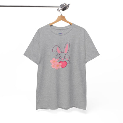Unisex Heavy Cotton Tee - Whimsical Bunny Holding Heart