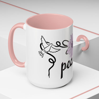 Accent Coffee Mug - Doves with Flower & Peace