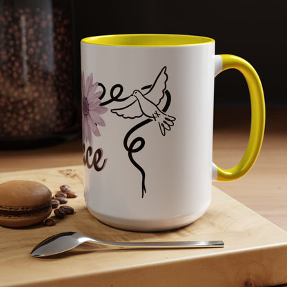 Accent Coffee Mug - Doves with Flower & Peace