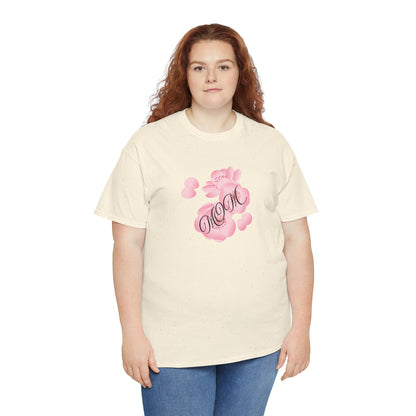 Stylish Mom Lettering with Pink Flowers - Heavy Cotton Tee