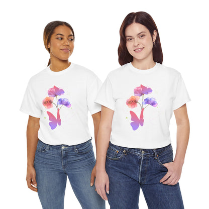 Dreamy Watercolor Flowers & Butterfly - Heavy Cotton Tee
