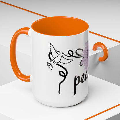 Accent Coffee Mug - Doves with Flower & Peace