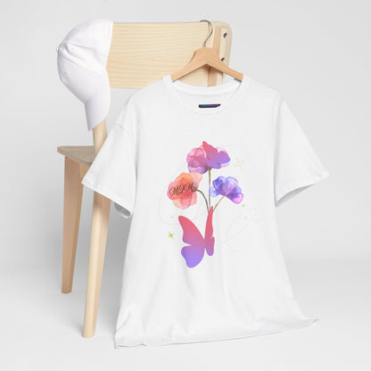 Dreamy Watercolor Flowers & Butterfly - Heavy Cotton Tee