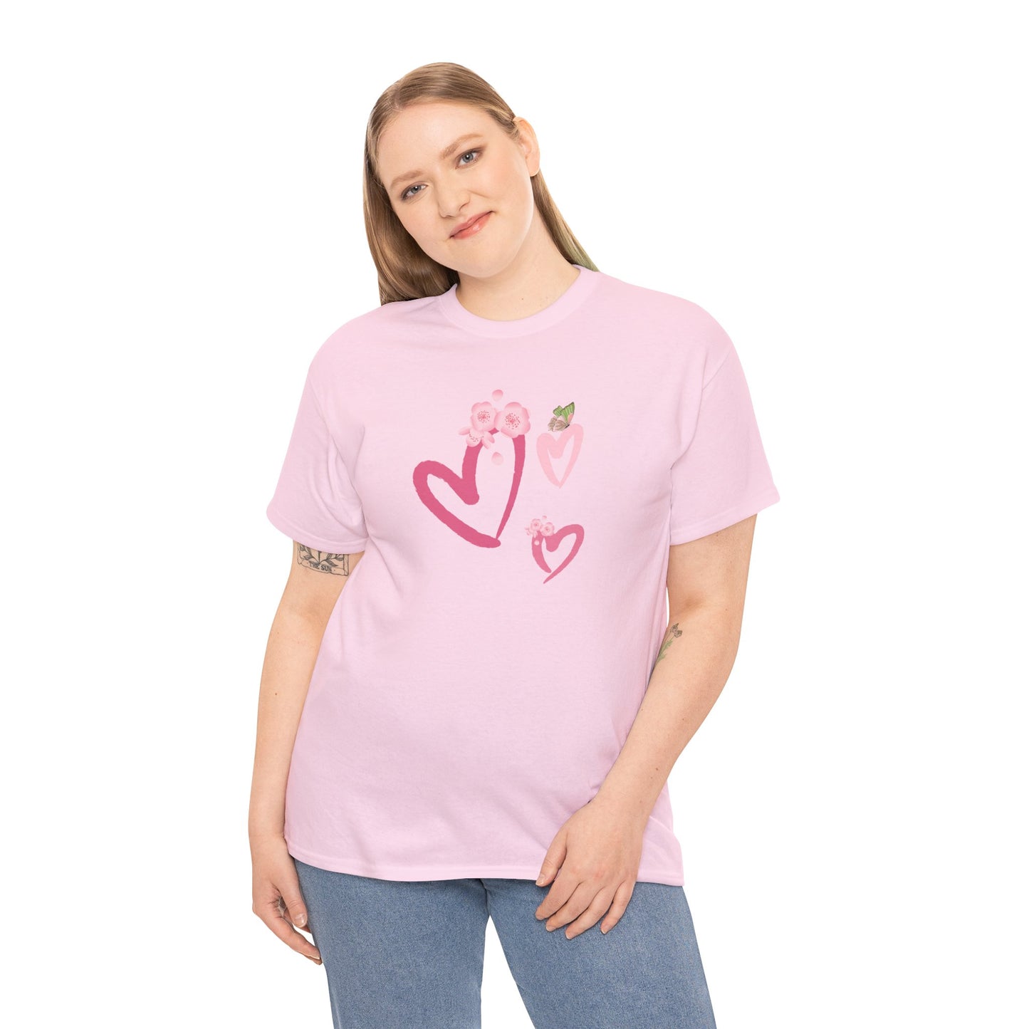 Unisex Heavy Cotton Tee Hearts Adorned