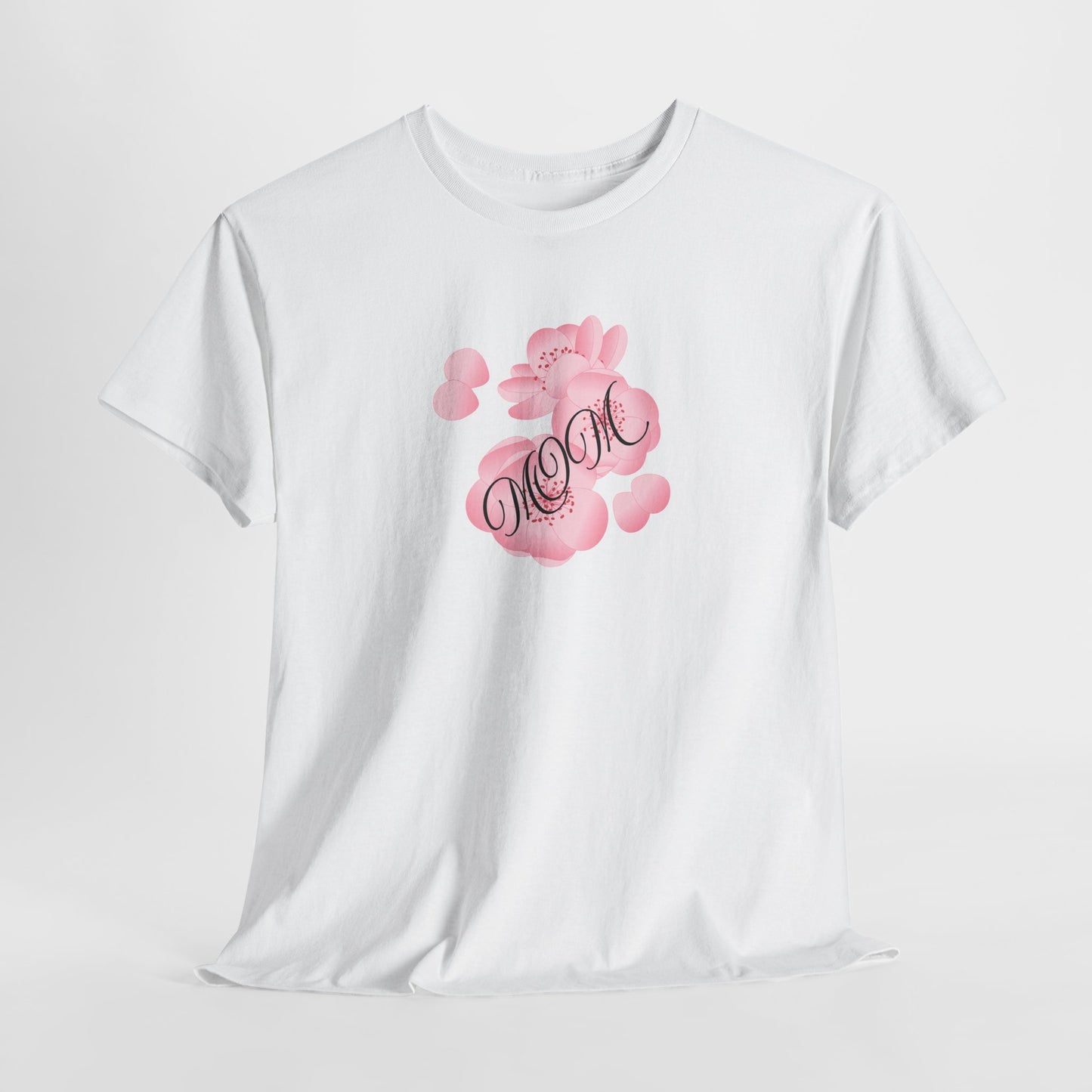 Stylish Mom Lettering with Pink Flowers - Heavy Cotton Tee