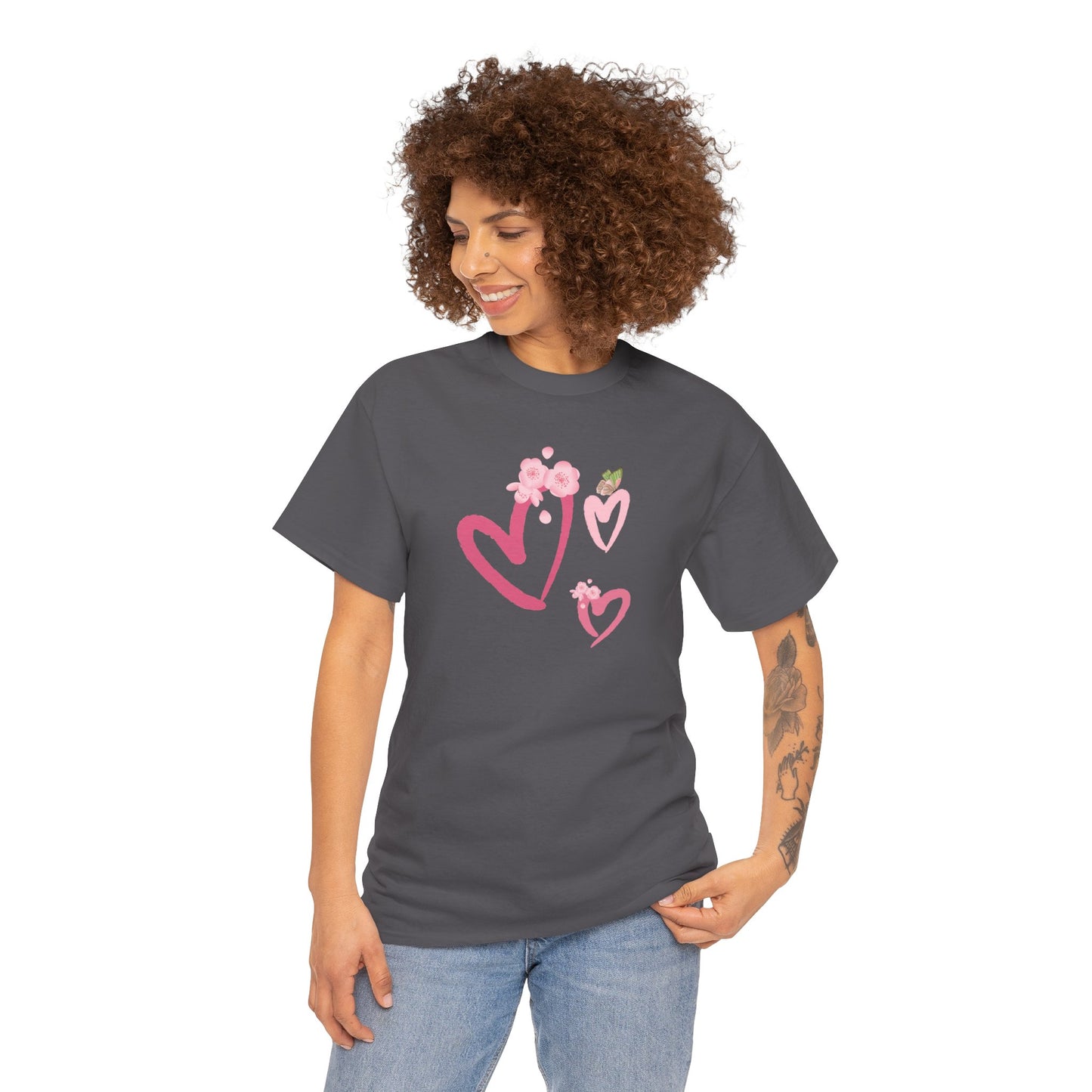 Unisex Heavy Cotton Tee Hearts Adorned