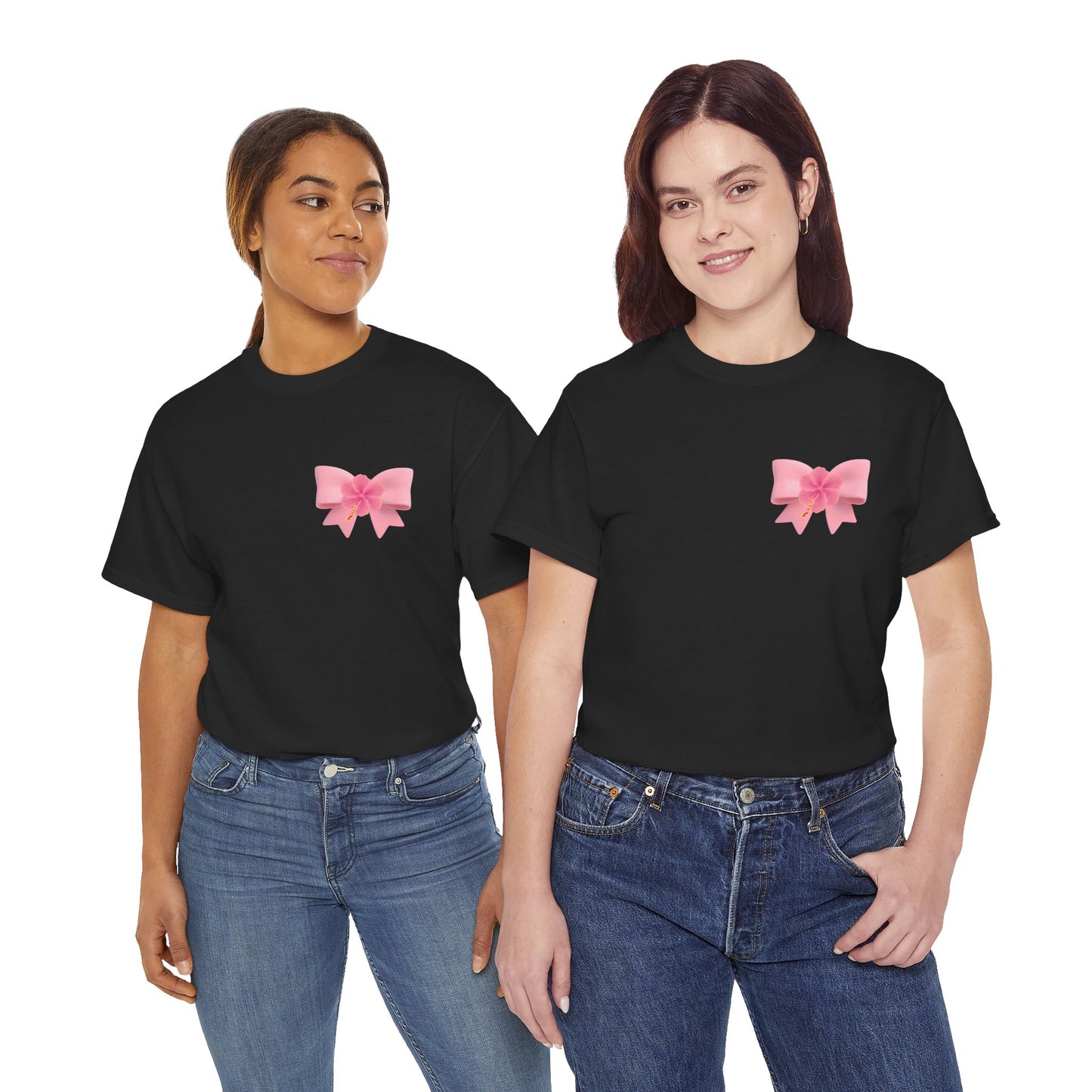 Cute Pink Bow with Flower Accent - Heavy Cotton Tee