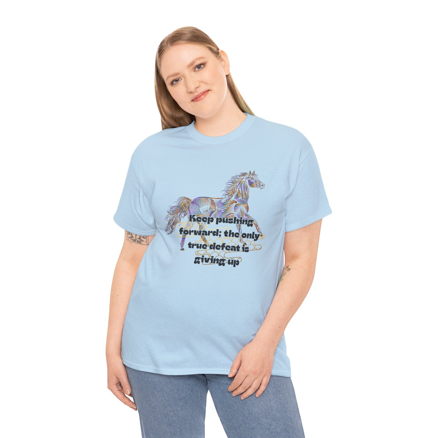 Unisex Heavy Cotton Tee Horse with a Quote Inspiring Success