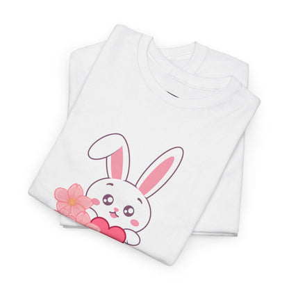 Unisex Heavy Cotton Tee - Whimsical Bunny Holding Heart