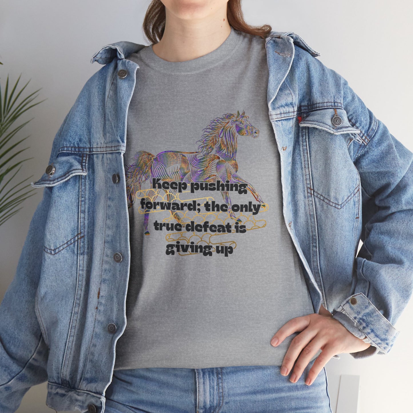 Unisex Heavy Cotton Tee Horse with a Quote Inspiring Success