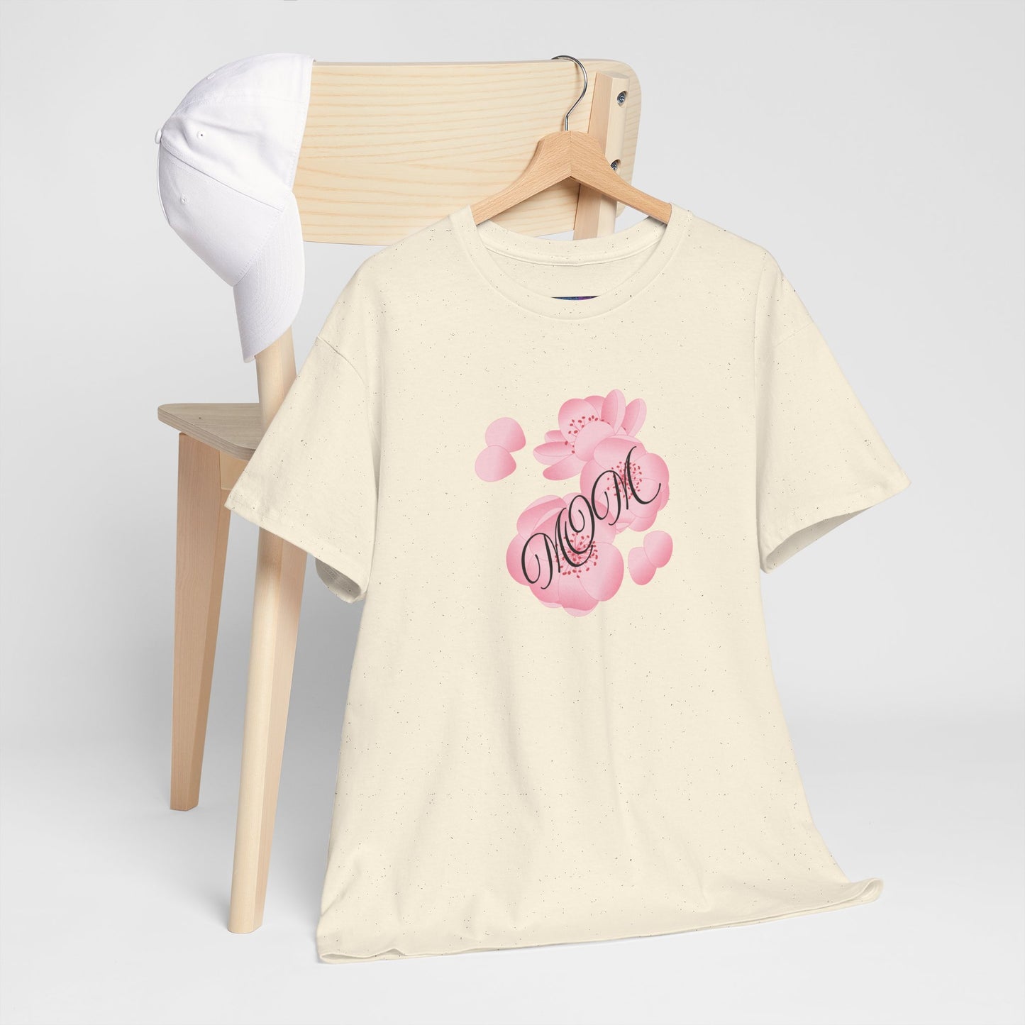 Stylish Mom Lettering with Pink Flowers - Heavy Cotton Tee