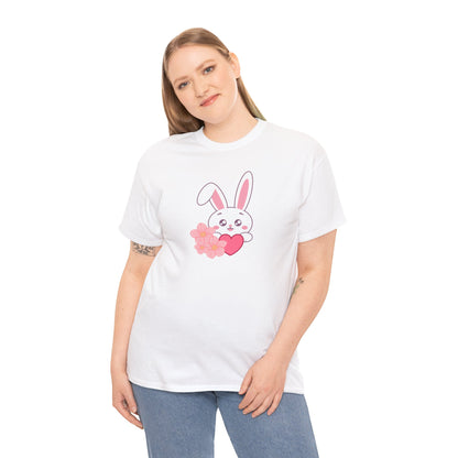 Unisex Heavy Cotton Tee - Whimsical Bunny Holding Heart