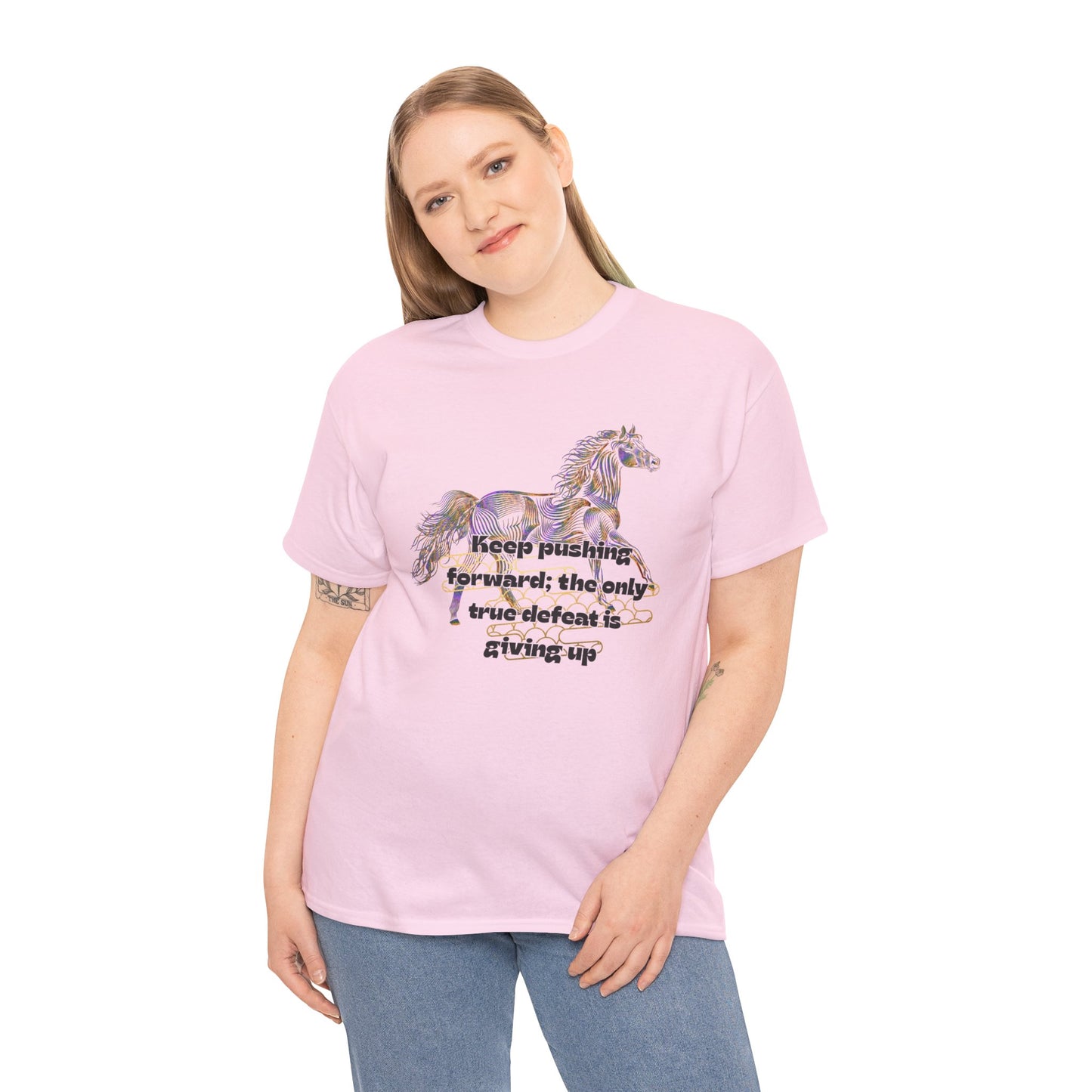 Unisex Heavy Cotton Tee Horse with a Quote Inspiring Success