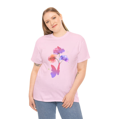Dreamy Watercolor Flowers & Butterfly - Heavy Cotton Tee