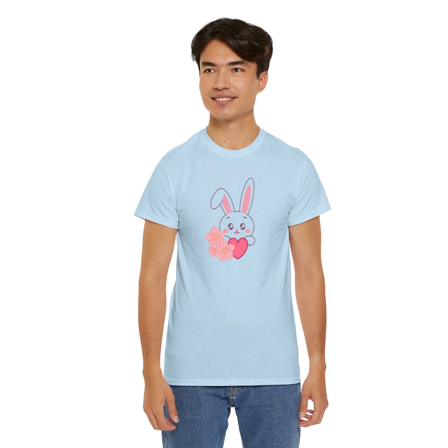 Unisex Heavy Cotton Tee - Whimsical Bunny Holding Heart