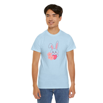 Unisex Heavy Cotton Tee - Whimsical Bunny Holding Heart