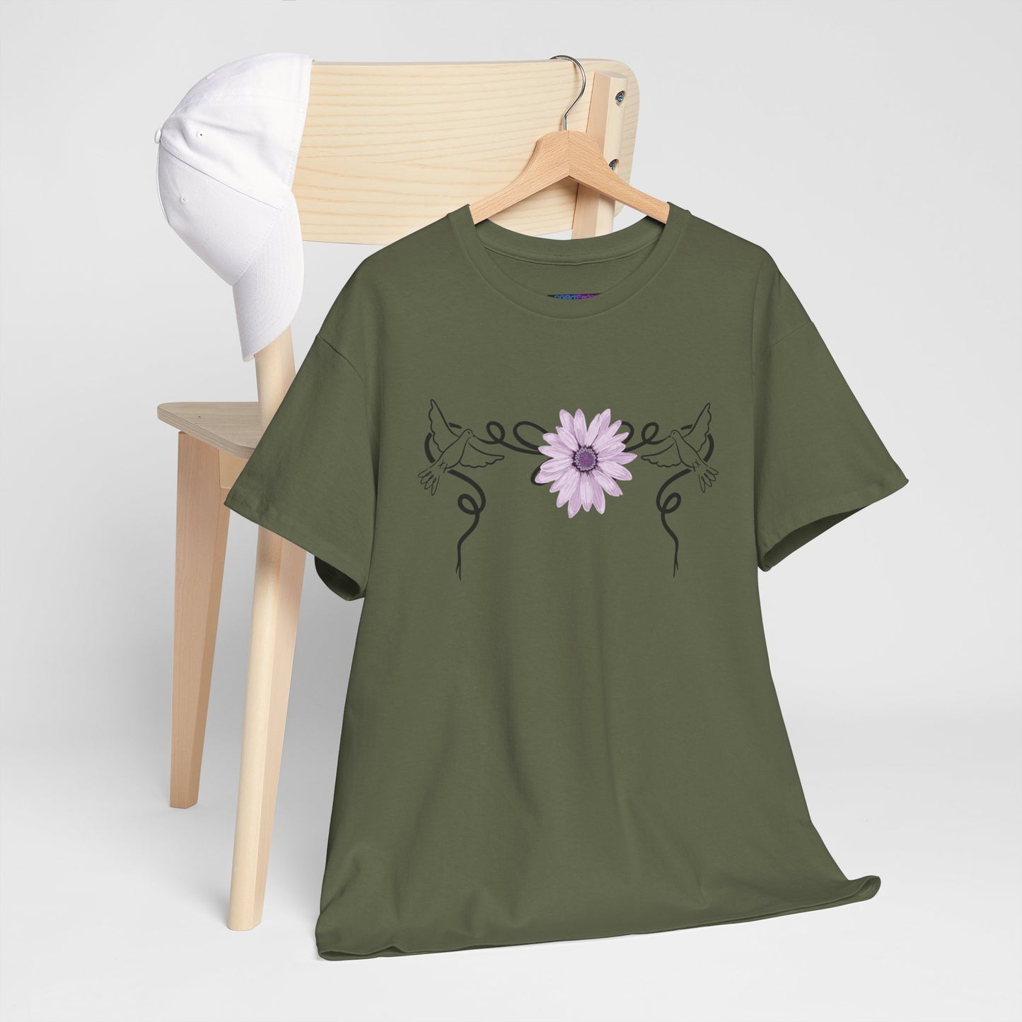Unisex Heavy Cotton Tee - Doves with Flower