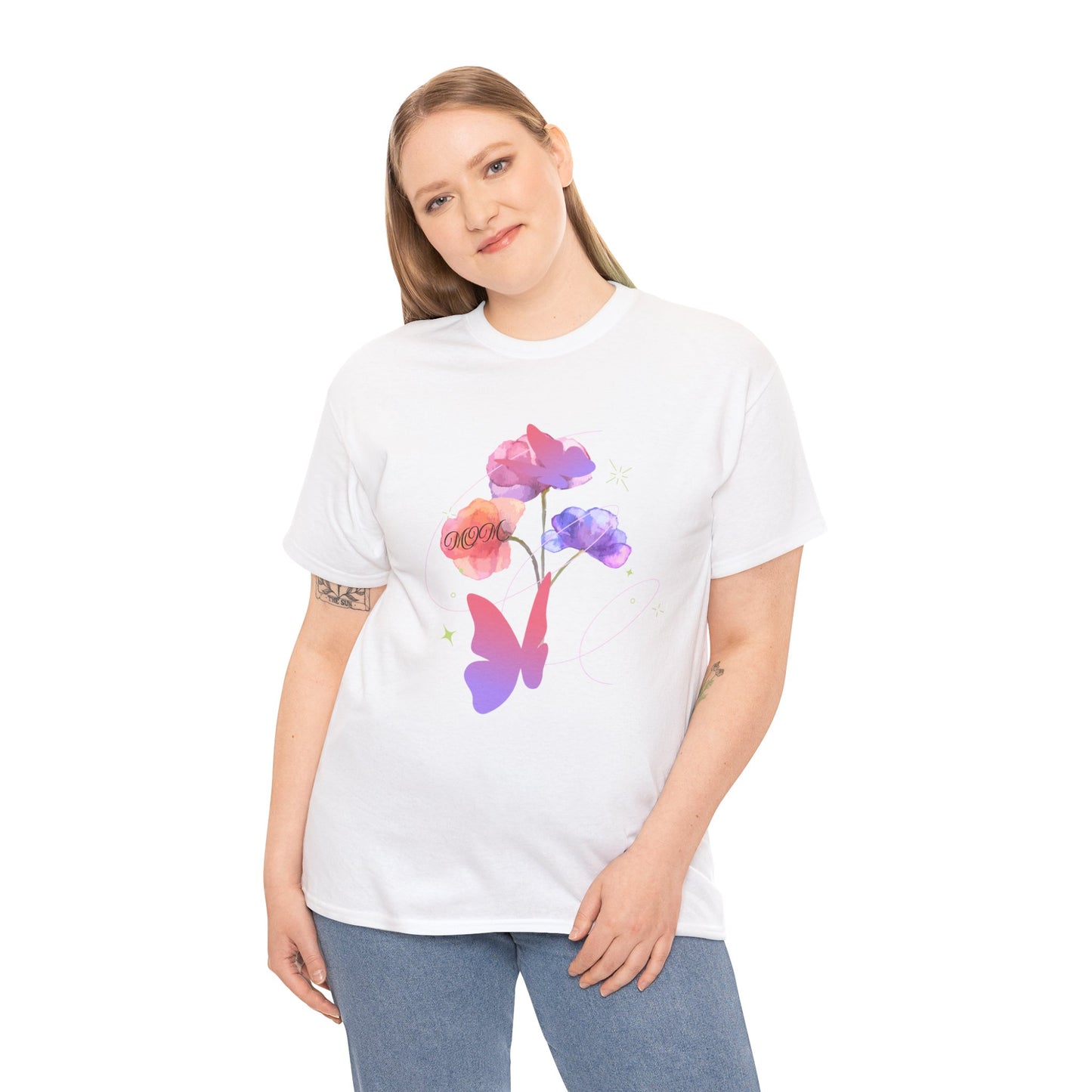 Dreamy Watercolor Flowers & Butterfly - Heavy Cotton Tee