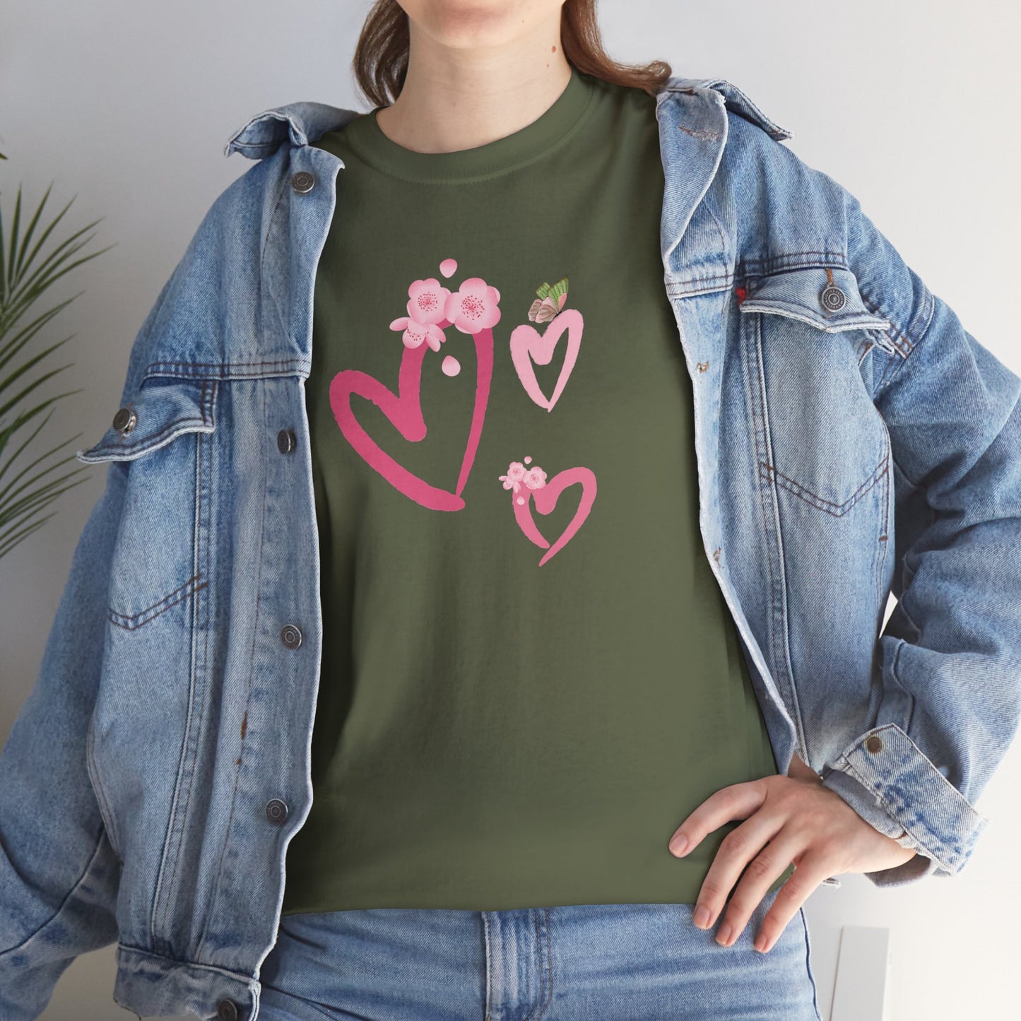 Unisex Heavy Cotton Tee Hearts Adorned