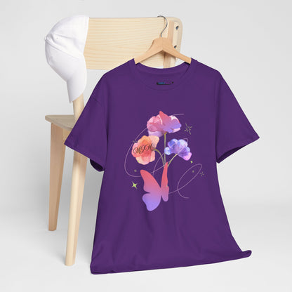 Dreamy Watercolor Flowers & Butterfly - Heavy Cotton Tee