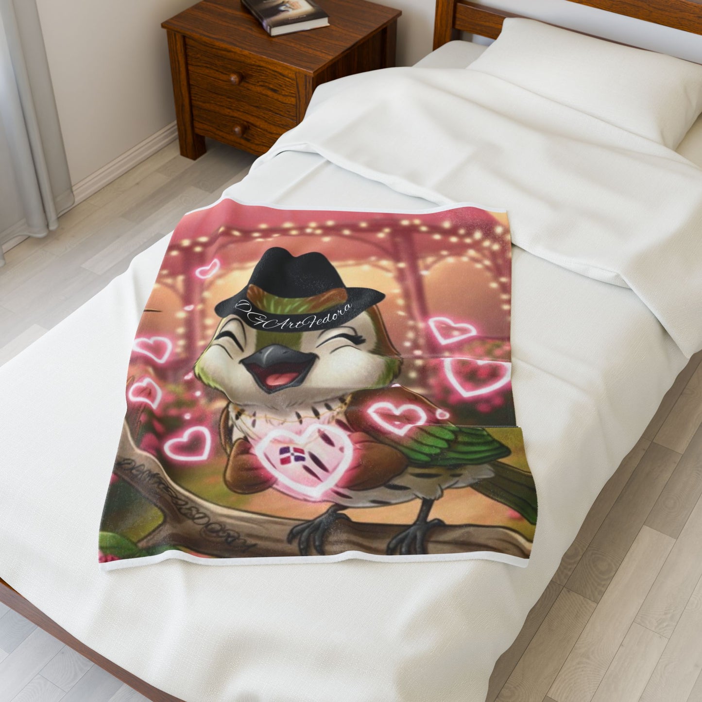 Velveteen Plush Blanket Ciguita with a Ring of Hearts