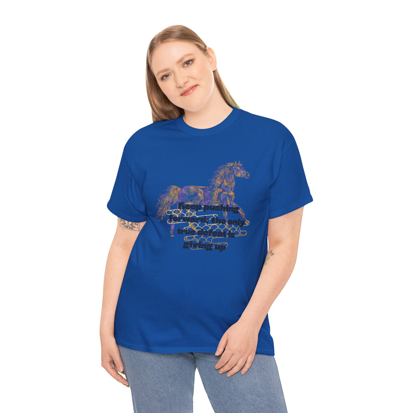 Unisex Heavy Cotton Tee Horse with a Quote Inspiring Success