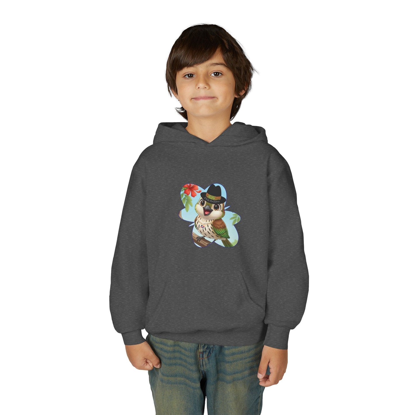 Youth Heavy Blend Hooded Sweatshirt Cigüita the Palmchat